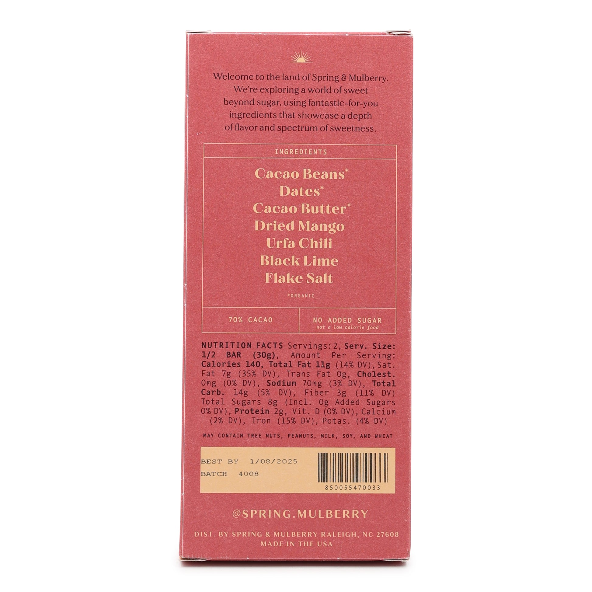 Spring and Mulberry Dark Chocolate with Mango, Urfa Chile, and Black Lime back