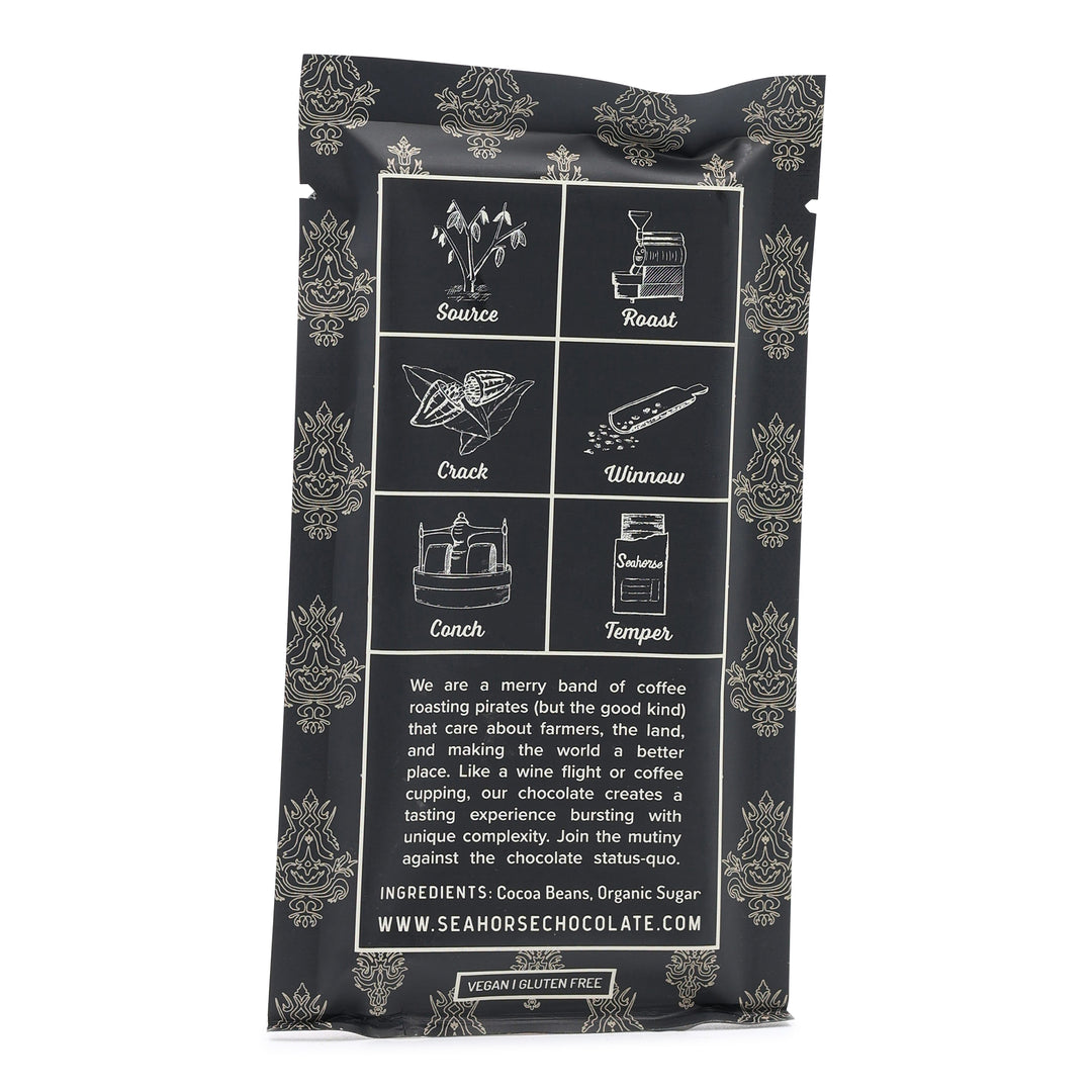 Seahorse Chocolate Belize 75% Dark Chocolate back