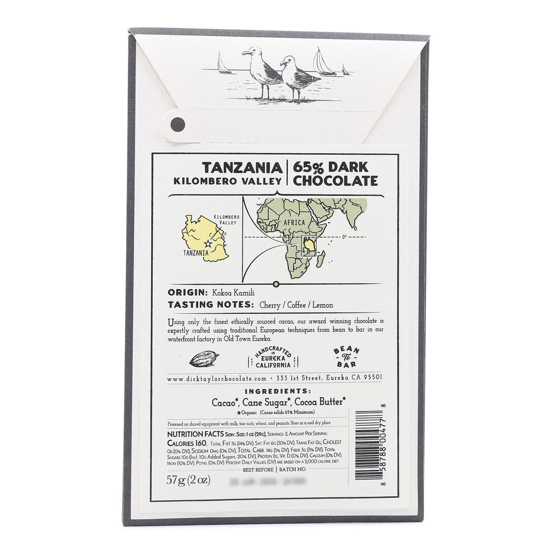 Dick Taylor Kilombero Tanzania 65% Dark Chocolate back