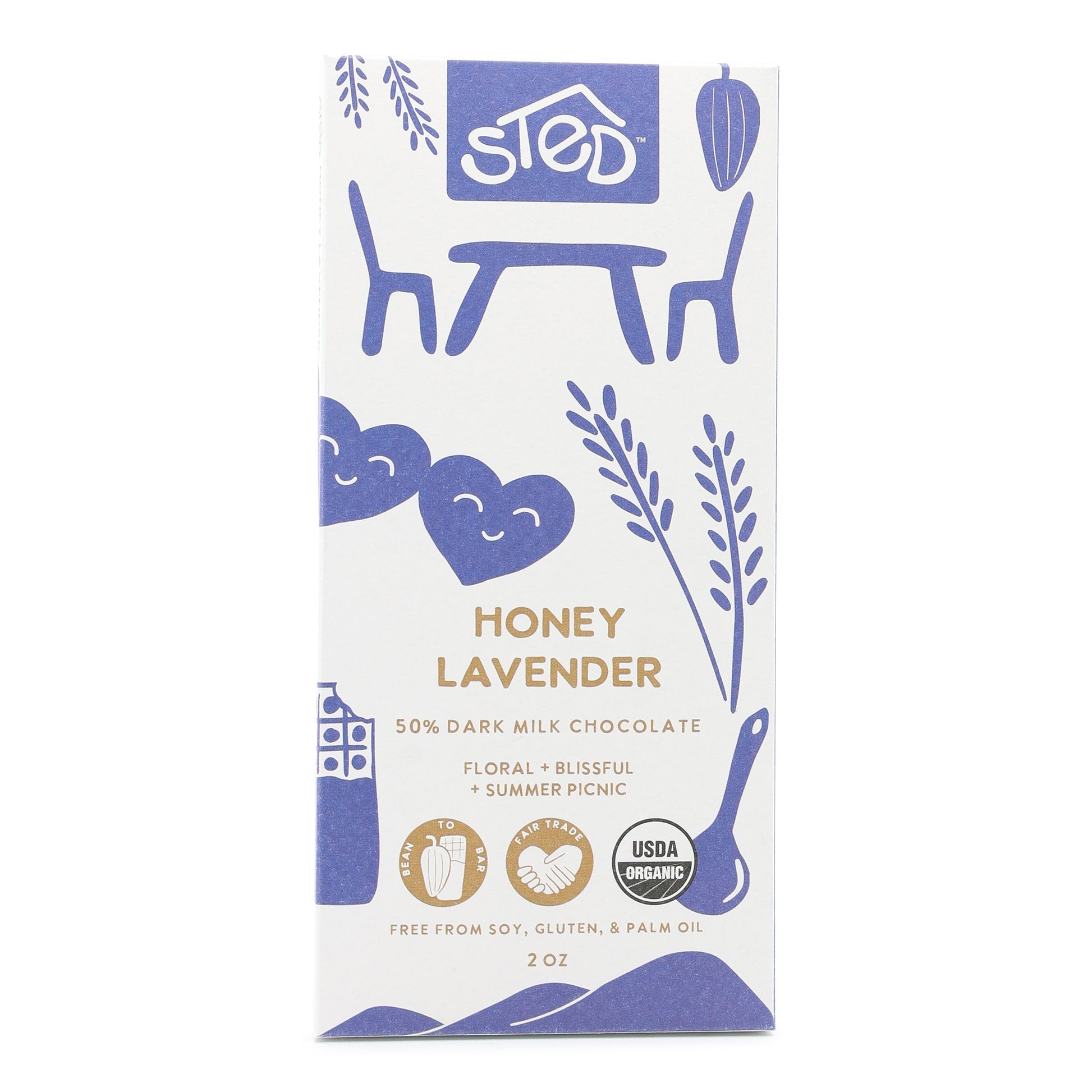 Sted Foods 50% Dark Milk Chocolate with Honey and Lavender