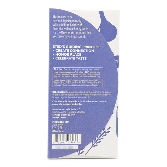 Sted Foods 50% Dark Milk Chocolate with Honey and Lavender