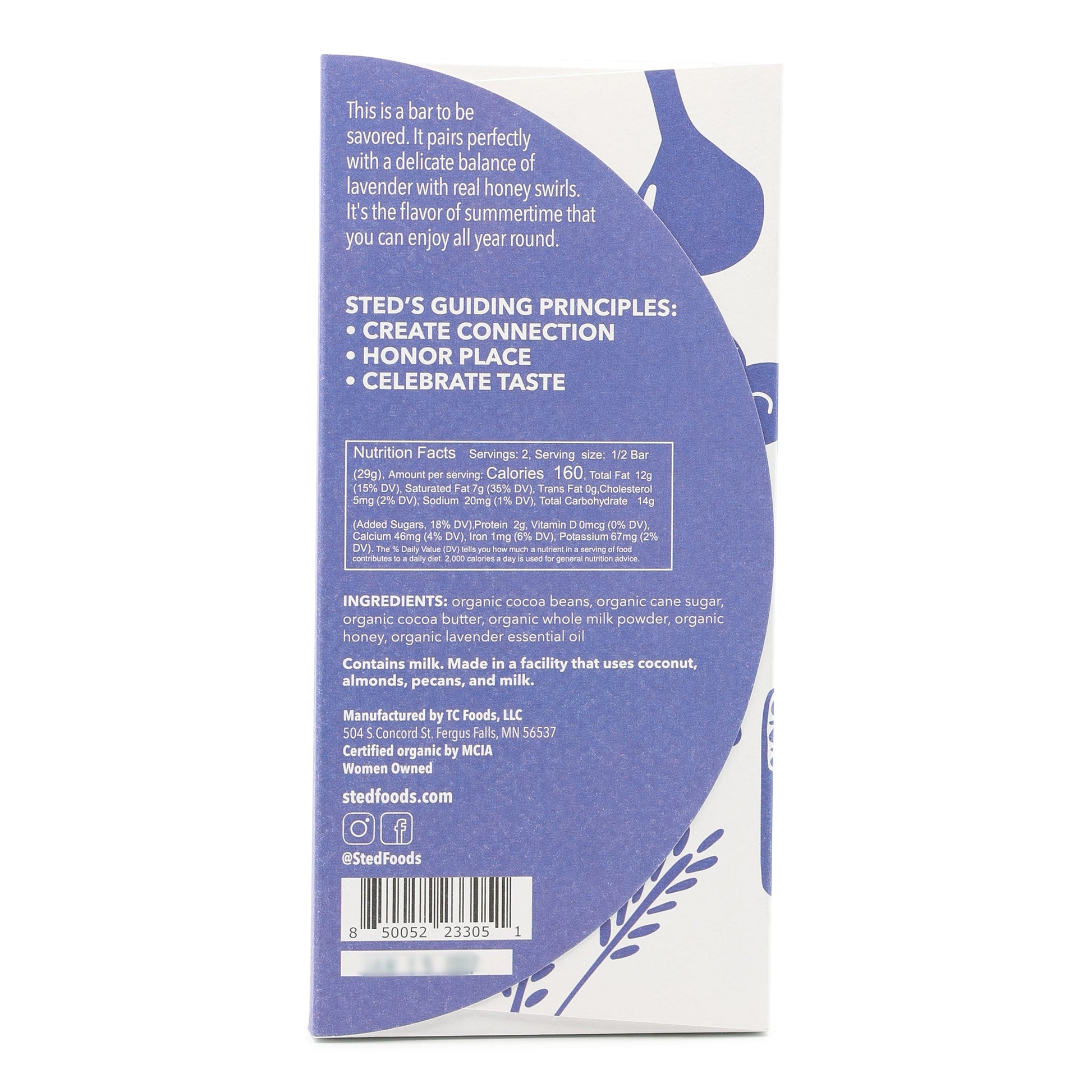 Sted Foods 50% Dark Milk Chocolate with Honey and Lavender