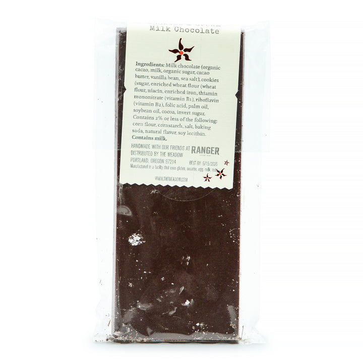 Image of the back of The Meadow Cookies and Cream Milk Chocolate