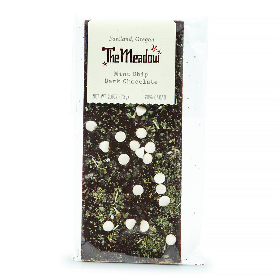 Image of the front of The Meadow Mint Chip Dark Chocolate