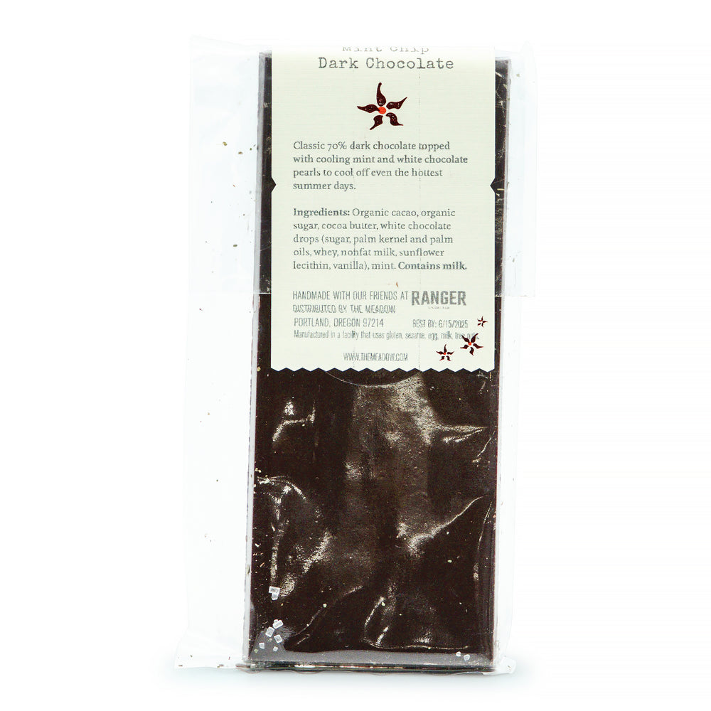 Image of the back of The Meadow Mint Chip Dark Chocolate