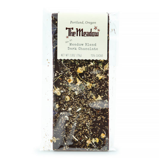 Image of the front of The Meadow Dark Chocolate with Meadow Blend No. 67