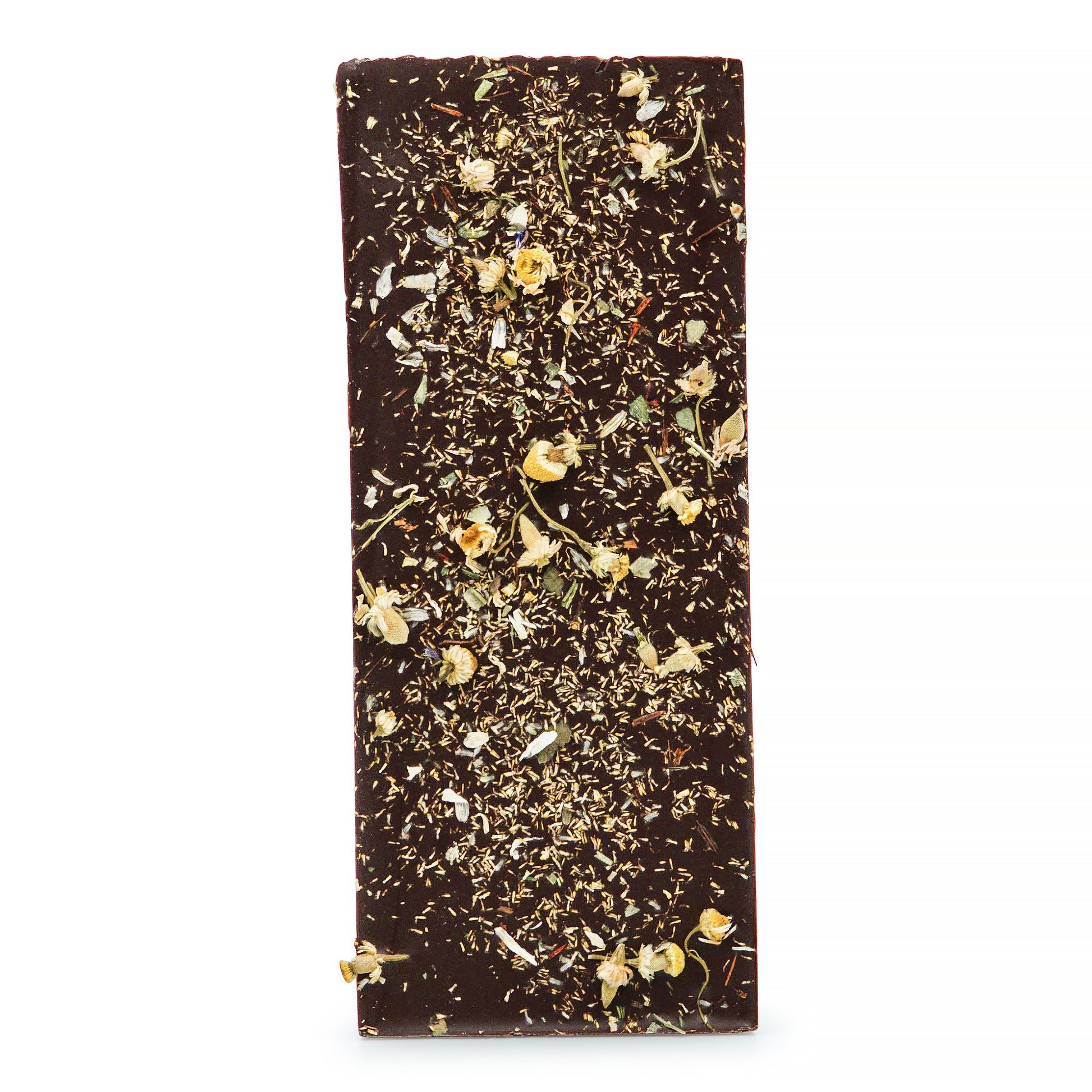 Image of a wrapperless The Meadow Dark Chocolate with Meadow Blend No. 67