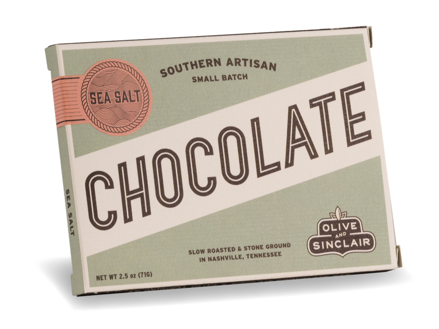 Image of Olive and Sinclair 75% Dark Chocolate with Sea Salt - front
