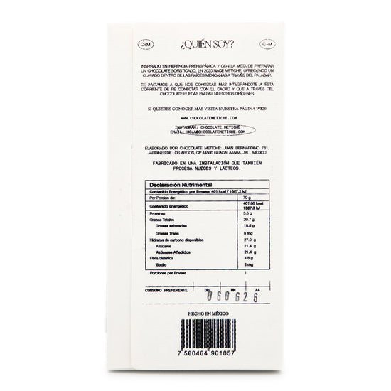 Metiche 67% "Don Eder" Dark Chocolate back