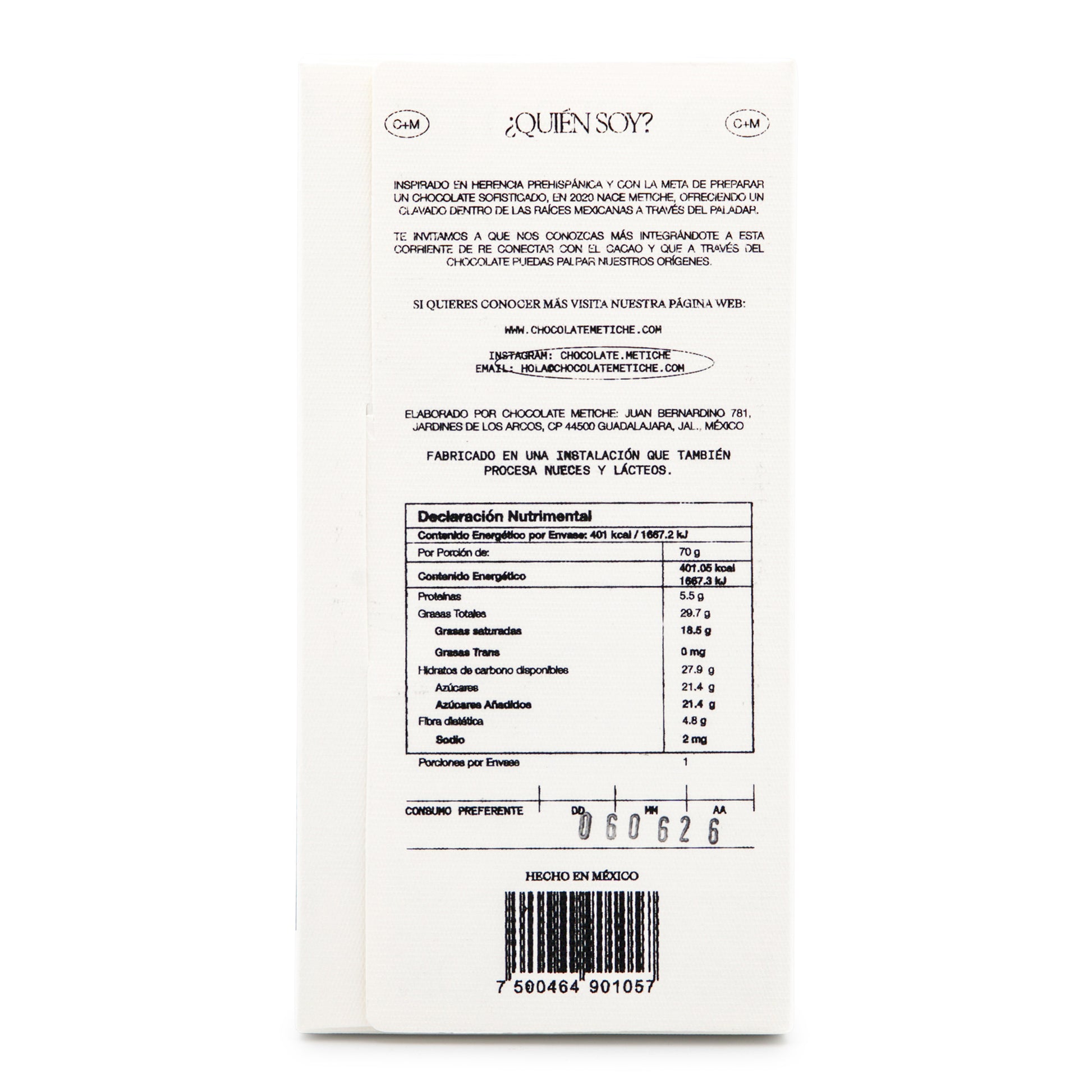 Metiche 67% "Don Eder" Dark Chocolate back