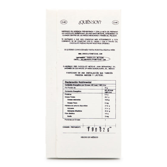 Metiche 50% Dark Chocolate with Coconut Milk back