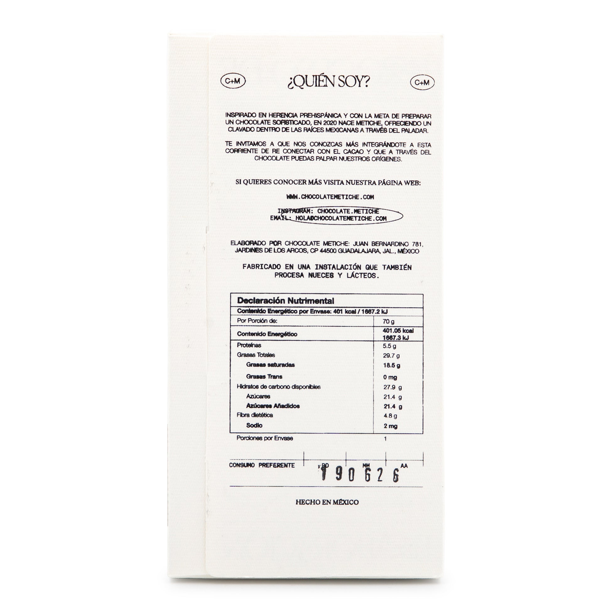 Metiche 50% Dark Chocolate with Coconut Milk back