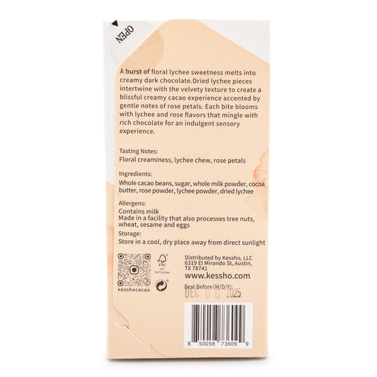 Kesshō Lychee Rose 48% Milk Chocolate