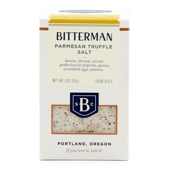 Bitterman Parmesan Truffle Salt in 3oz box on a white background