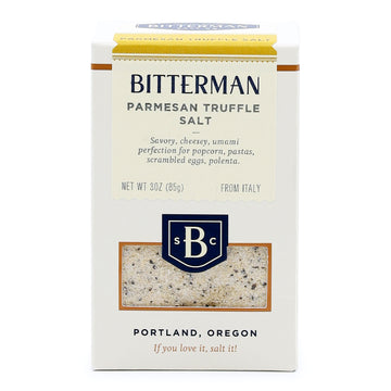 Bitterman Parmesan Truffle Salt in 3oz box on a white background