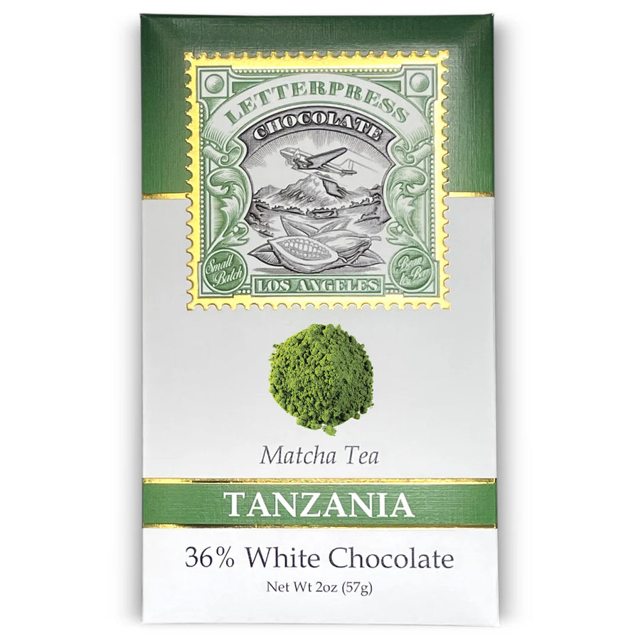 Image of LetterPress Chocolate Tanzania Kokoa Kamili 36% White Chocolate with Matcha