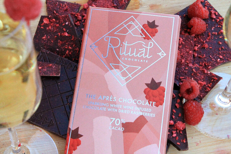 Ritual Chocolate 70% Apres Chocolate bar with Sparkling Wine and Raspberries