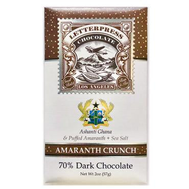 LetterPress Chocolate 70% Dark Chocolate with Amaranth Crunch