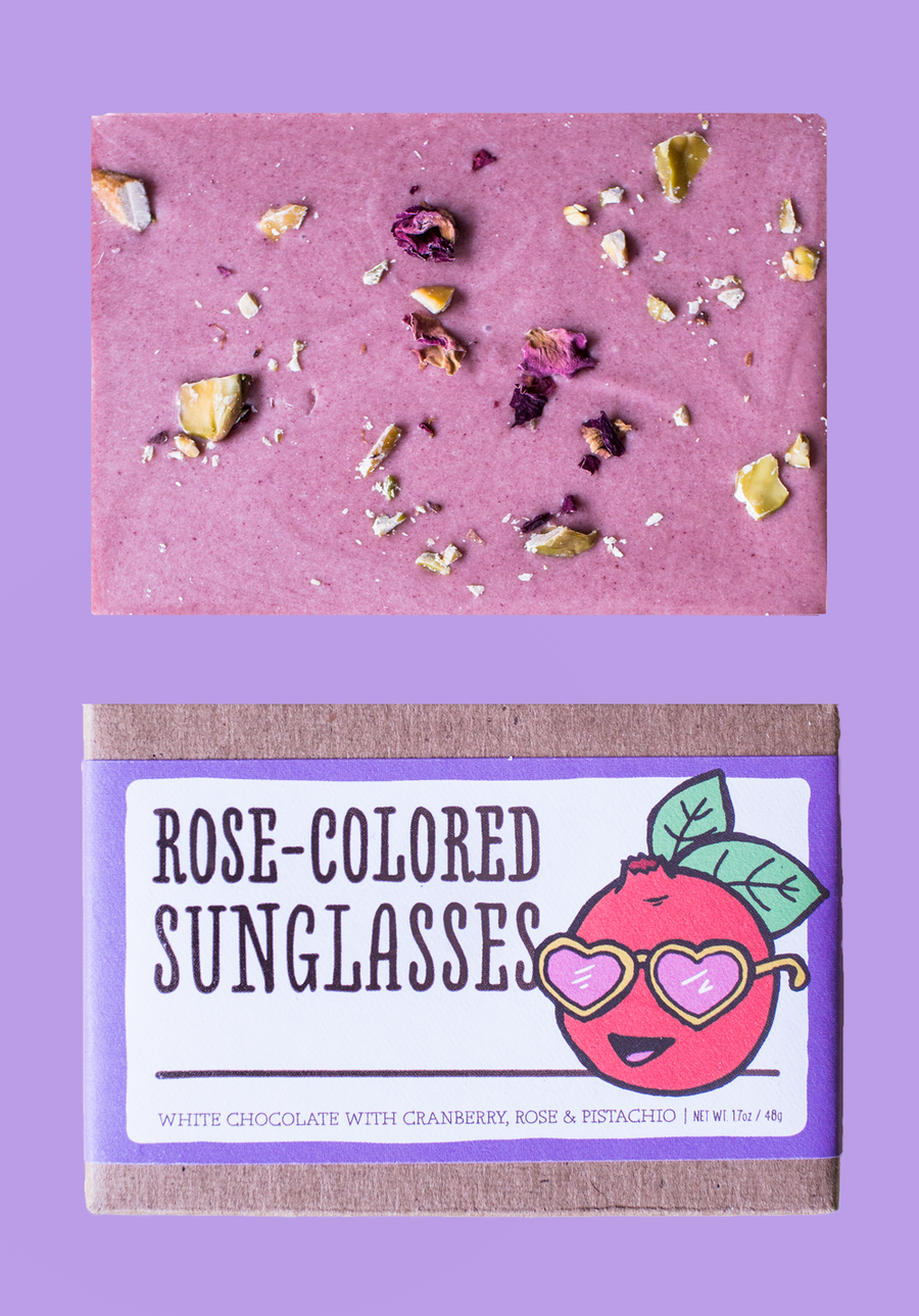 Only Child Rose-Colored Sunglasses White Chocolate with Cranberry, Rose and Pistachio