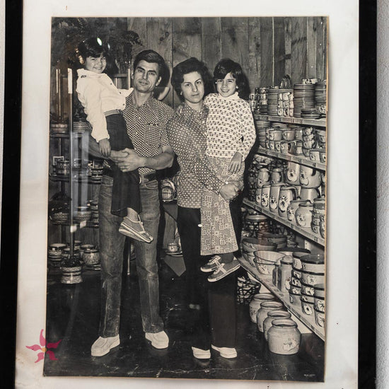 costas family photo on wall at sifnos pottery studio in sifnos, greece