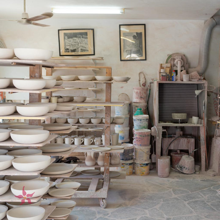 inside the pottery studio at sifnos stoneware on sifnos island, greece