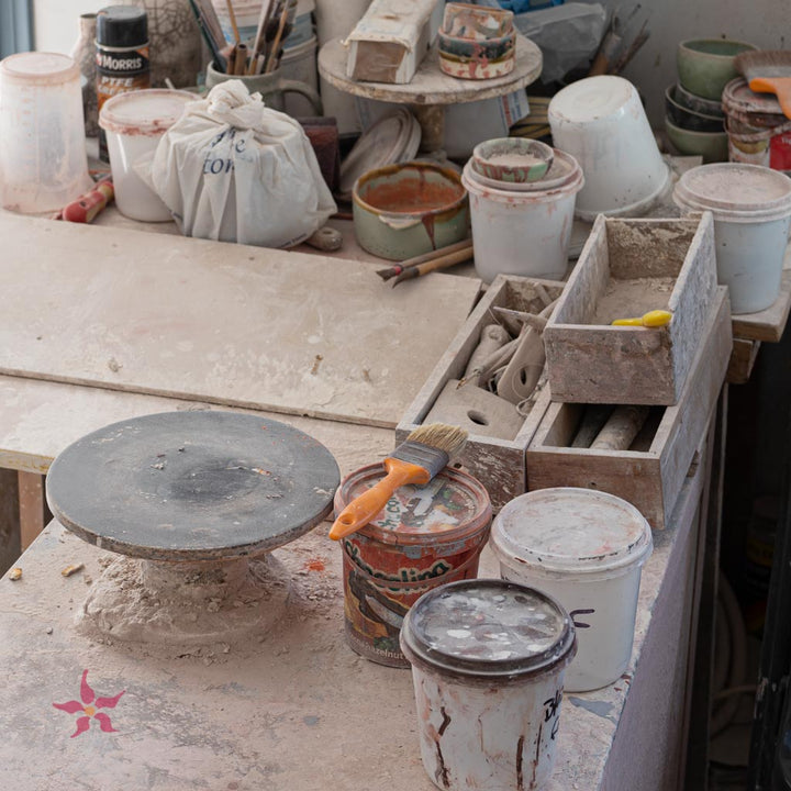 inside the pottery studio at sifnos stoneware on sifnos island, greece
